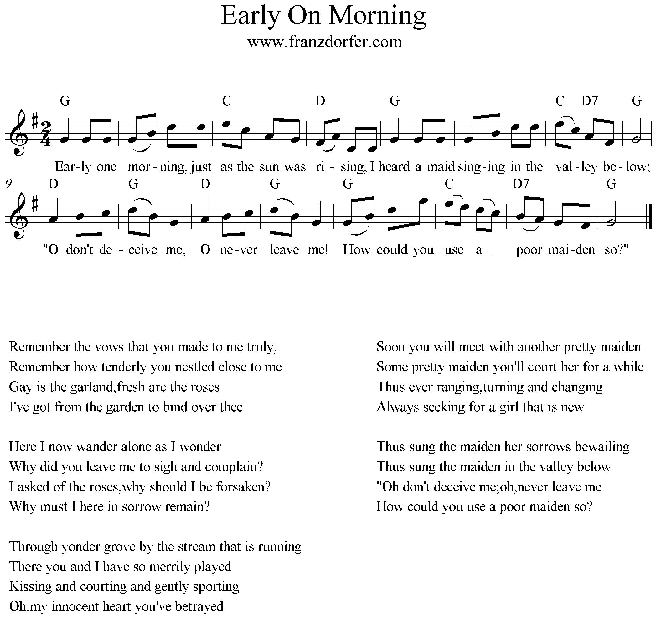 freesheet music Early On Morning